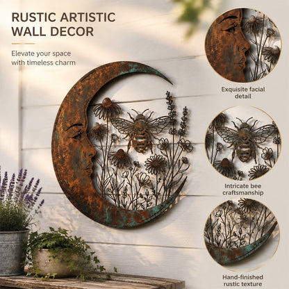 🌙Vægdekoration »Enchanted Moon Garden« – Vintage-inspireret metalvægdekoration med naturmotiver