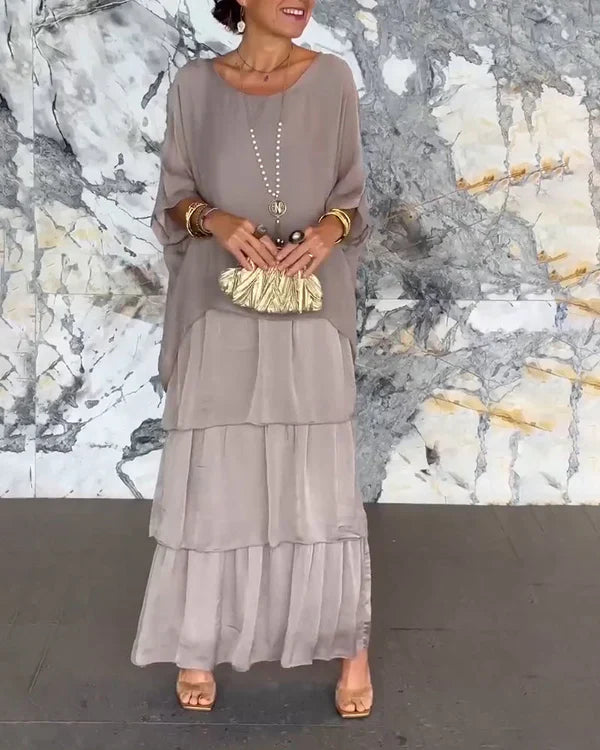 Artistic Loose Dress/ Chiffon Sleeveless Dolman Sleeve Round Neck Long Dress