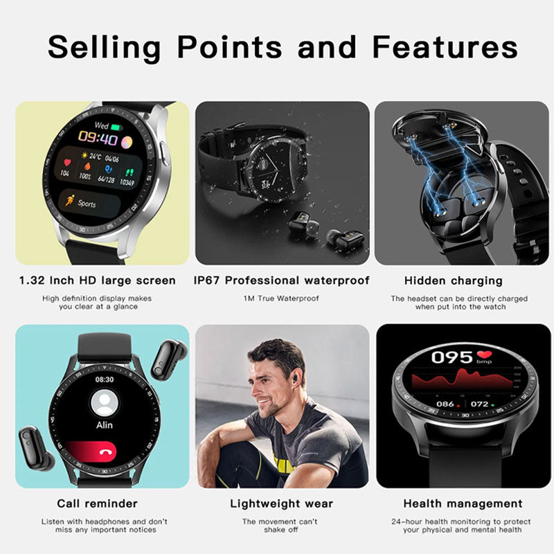 ⌚️ 2-i-1 Bluetooth Smartwatch med Høretelefoner - Smart · Sund · Musik overalt 🎵