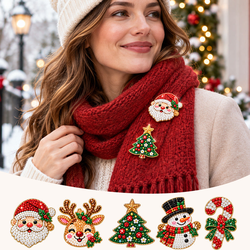 ✨🎄 DIY-sæt til diamantmaleri-broche til jul — 6 festlige motiver, glimmer du kan bære