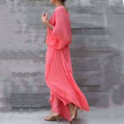 🌹 Løs top og bukser med brede ben Chiffon 2-delt sæt