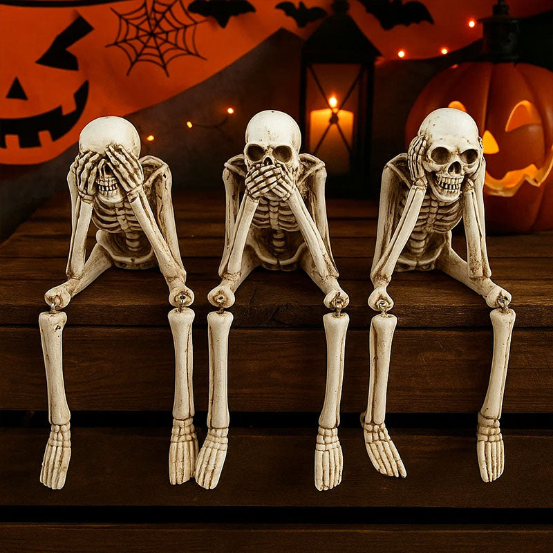 💀 Halloween tre kloge skeletter harpiks figurer 🎃