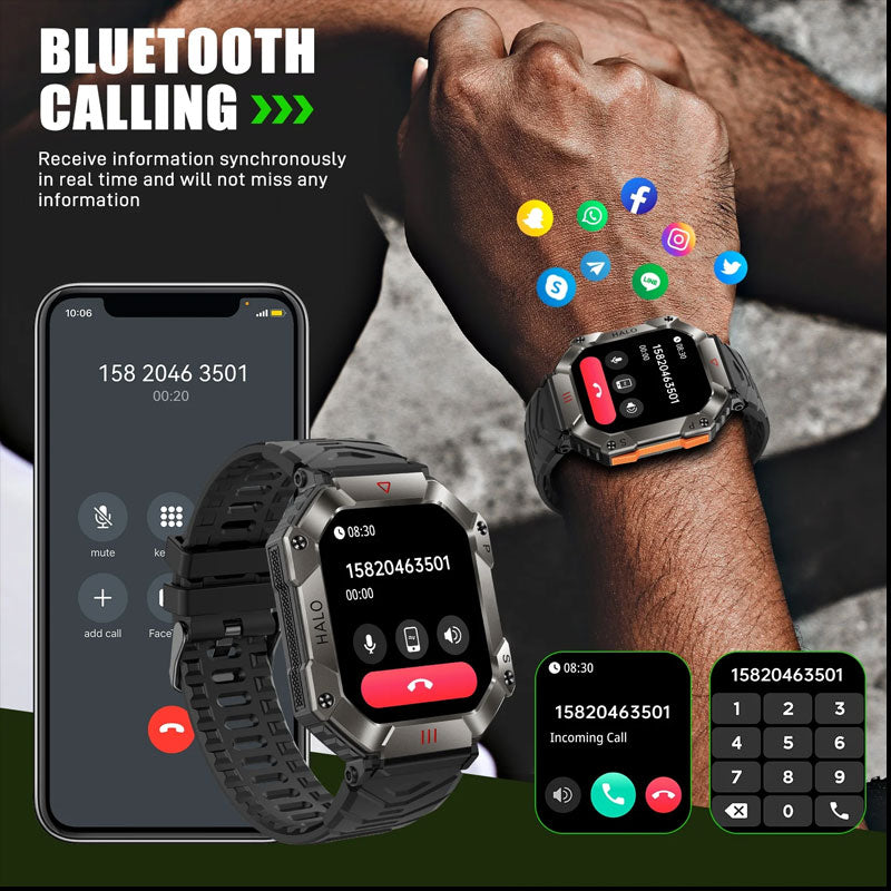 IP68 vandtæt militær AI voice Bluetooth call smartwatch