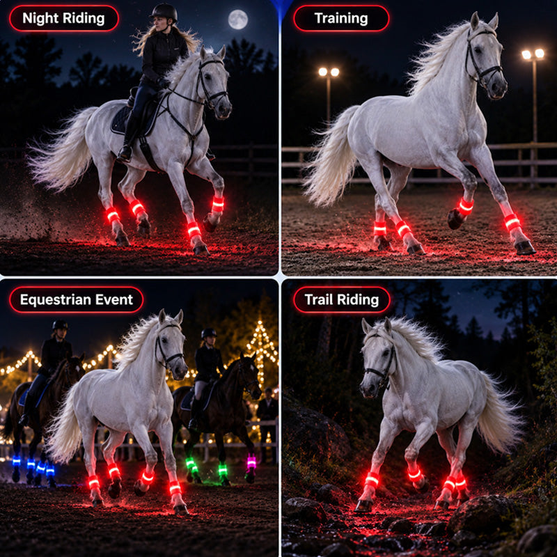 🐎LED-benbånd til heste | Lysende bånd med høj synlighed til natridning