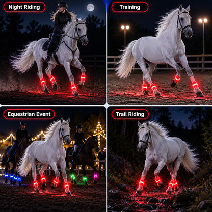 🐎LED-benbånd til heste | Lysende bånd med høj synlighed til natridning