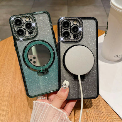 📲✨Gradient Glitter Holder Makeup Mirror Beskyttende etu