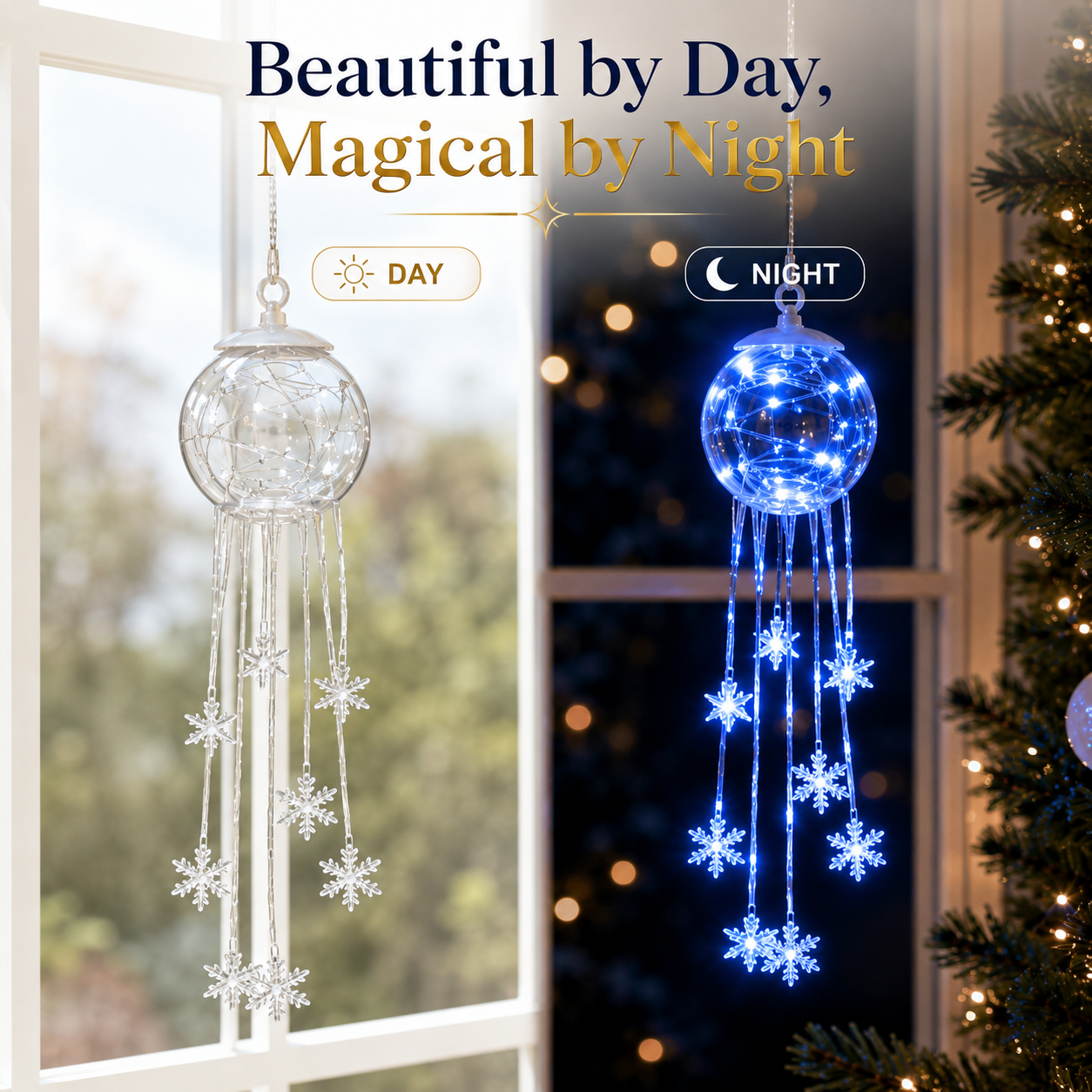 Winter Magic Snowflake Cascade – LED-julekugle til at hænge op❄️
