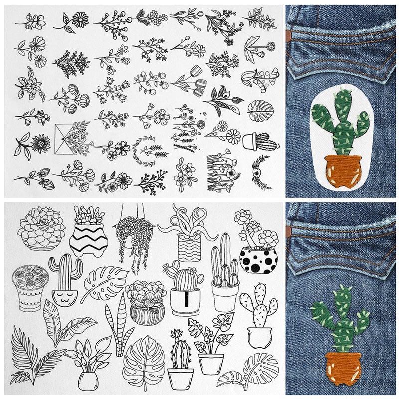 🌸Blomsterlinjer Designede blomsterbordurmønstre Broderimønstre – Broderi & Stitch for begynder