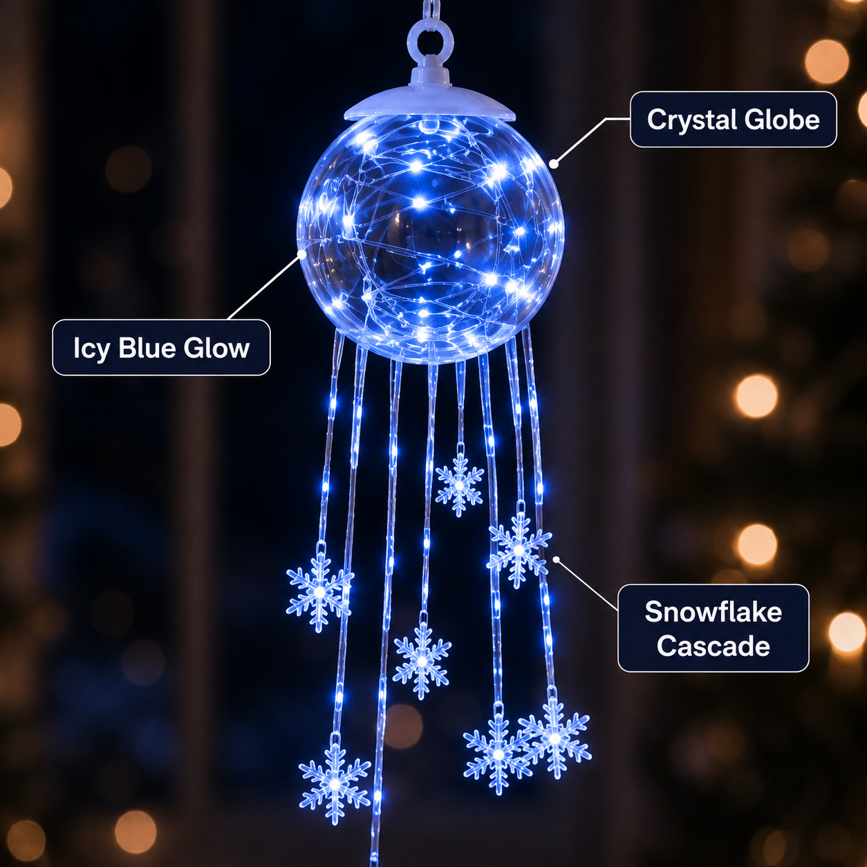 Winter Magic Snowflake Cascade – LED-julekugle til at hænge op❄️