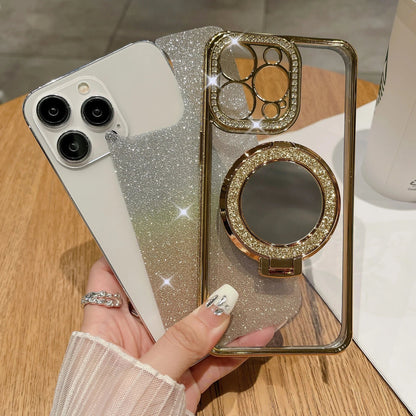 📲✨Gradient Glitter Holder Makeup Mirror Beskyttende etu