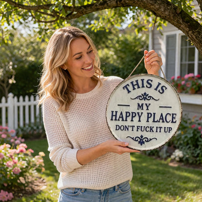 ✨Happy Place – Vintage-skilt i metal