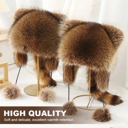 💥 50 % Black Friday! Luksus kunstig pels hue (vaskebjørns hale) 🦌 | Vinter & udendørs