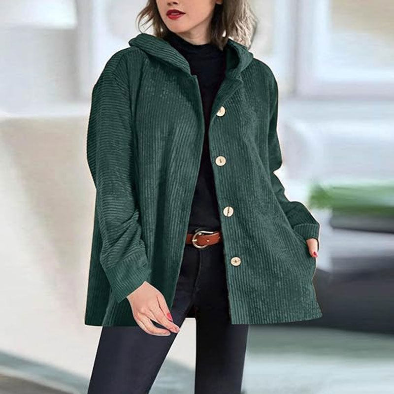 🍂 Afslappet fløjlsjakke med hætte til efteråret 🧥