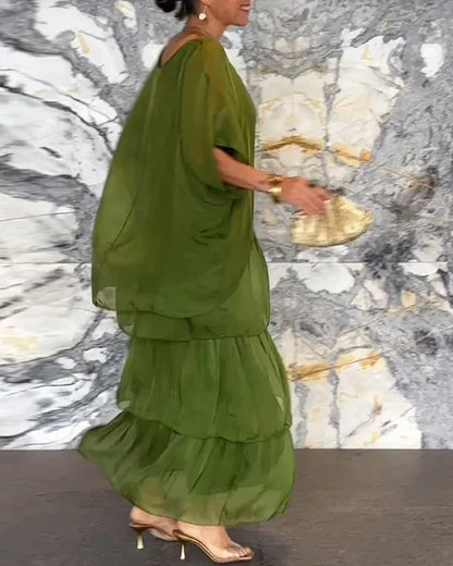 Artistic Loose Dress/ Chiffon Sleeveless Dolman Sleeve Round Neck Long Dress