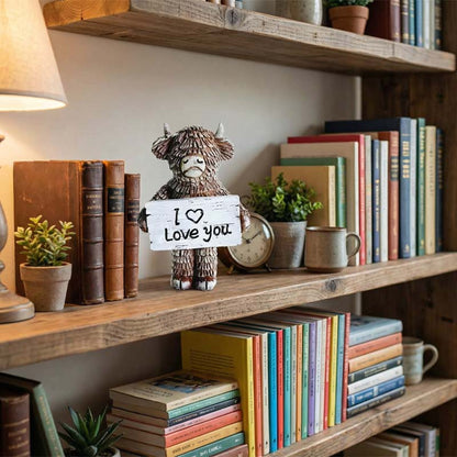 Highland Cow »I ❤️ Love You« harpiksstatu