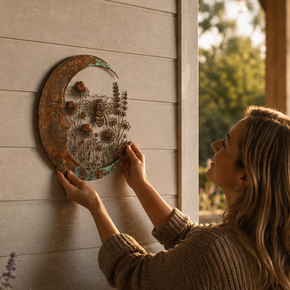 🌙Vægdekoration »Enchanted Moon Garden« – Vintage-inspireret metalvægdekoration med naturmotiver