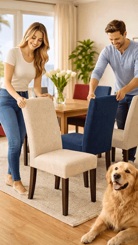 🪑Stolovertræk – giv en gammel stol et helt nyt look på et øjeblik!