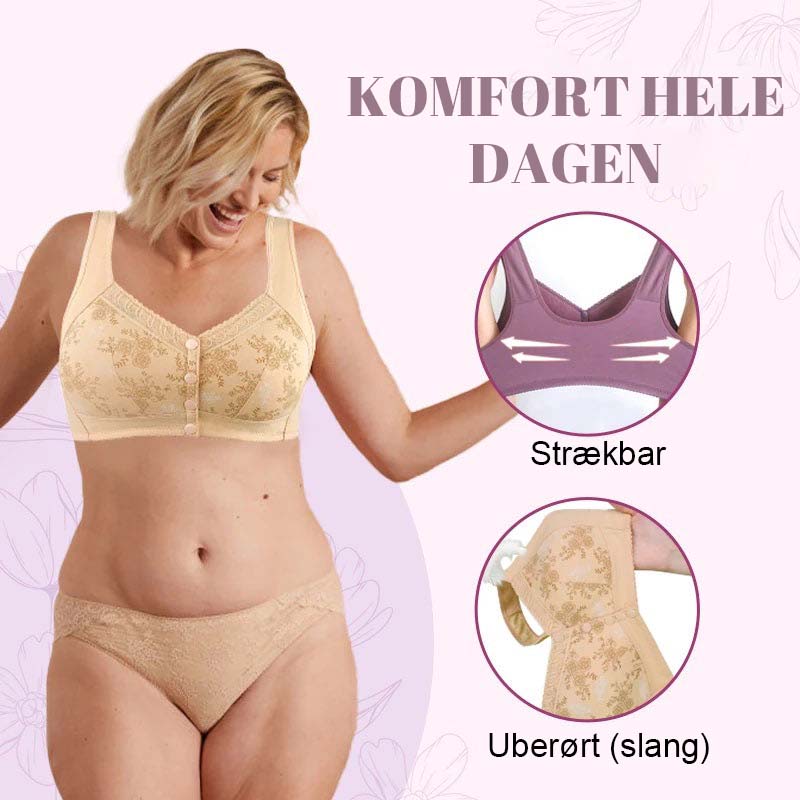 Køb en og få en gratis (2 stk)🎁🌸Blød bomulds-bh med frontprint, stor størrelse, bøjle