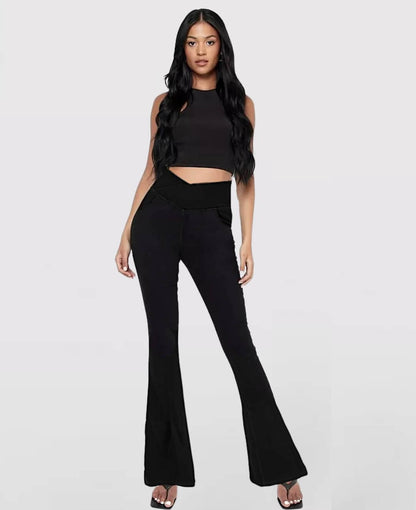 LAST DAY SALE 49% OFF🔥Høj talje med krydsede lommer Stretchy strikkede casual flare jeans