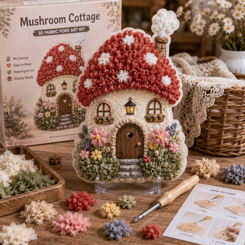 🔥 Sidste dag: 49 % rabat – ✨ »Whimsical Village«-sæt til 3D-kunst med stof (Poke Art-teknik)