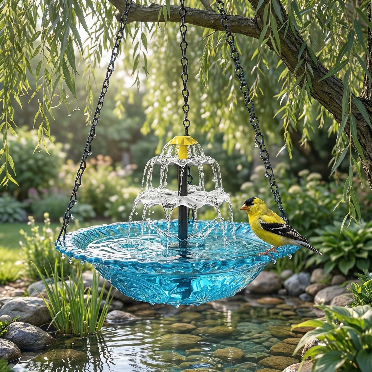 Solar Cascade hængende fuglebad-springvan