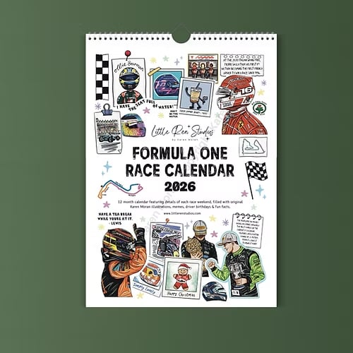 🏎️📅F1 Scrapbook Race Calendar 2026 - Den ultimative vægkalender til racerfan