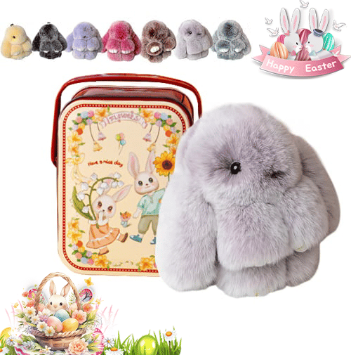 🐰Sød påskehare-nøglering i plys - gaveindpakket i blikæske, 🎁Sød påskeoverraskels