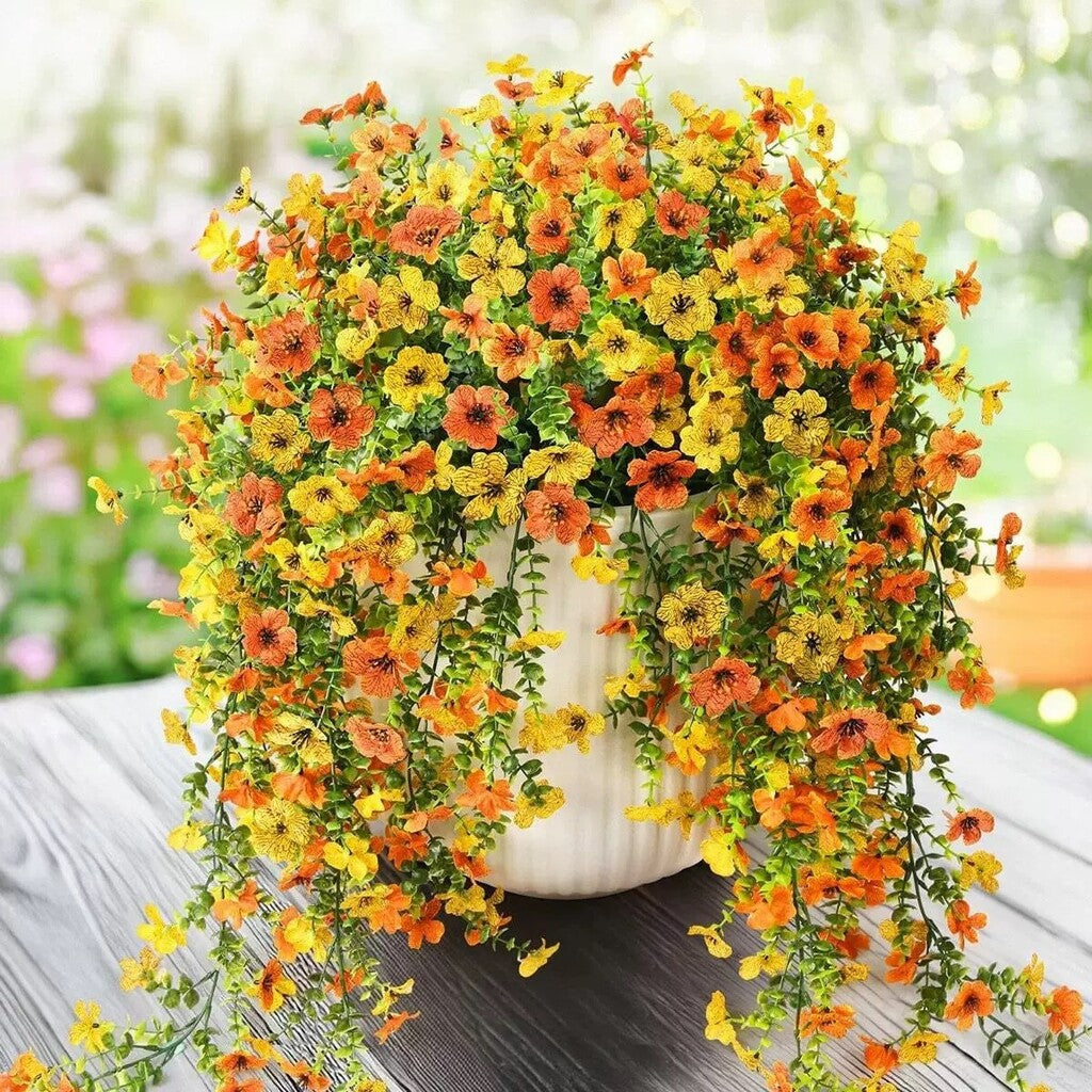 Udendørs kaskade af tusindfryd og eukalyptusblomster – UV-bestandige