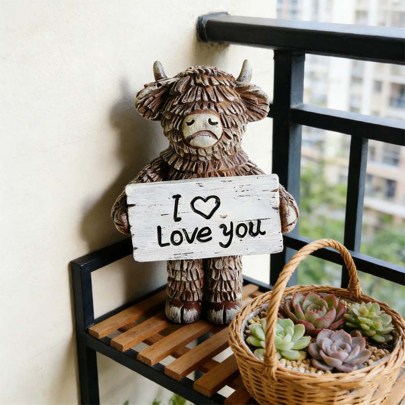 Highland Cow »I ❤️ Love You« harpiksstatu