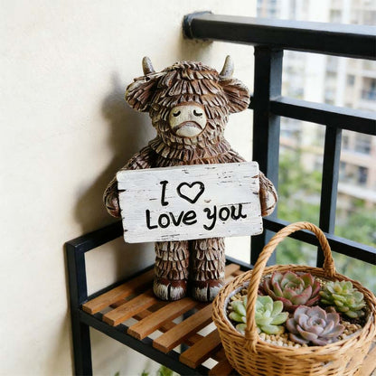 Highland Cow »I ❤️ Love You« harpiksstatu