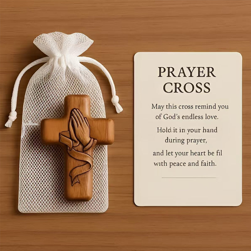 💕✝️Wooden Prayer Cross Pocket Card💯🪵Håndskåret 3D-gave til dine kære