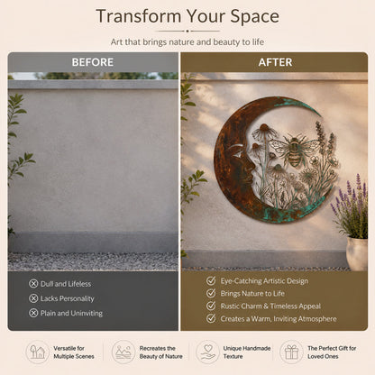 🌙Vægdekoration »Enchanted Moon Garden« – Vintage-inspireret metalvægdekoration med naturmotiver