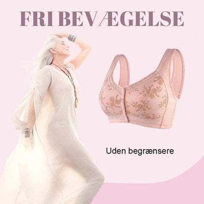 Køb en og få en gratis (2 stk)🎁🌸Blød bomulds-bh med frontprint, stor størrelse, bøjle