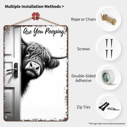 🐄 Den frække besøgende: Vintage Highland Cow-skilt