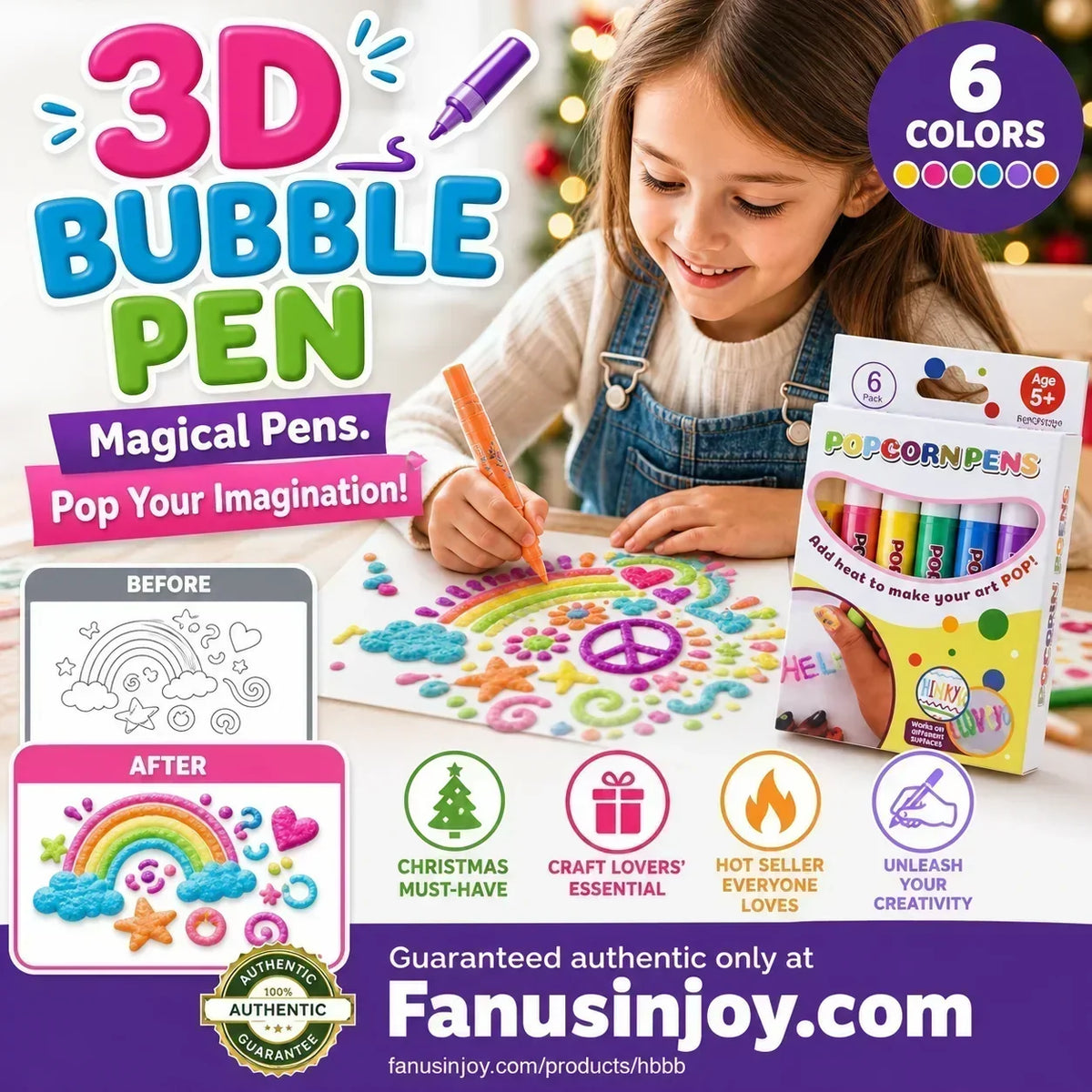 🎁🔮Magic Pen – Tegn i 3D med ét strøg!🎄 DIY-tegnepenne til boblepopcorn & Køb 2, få 1 gratis 🔥