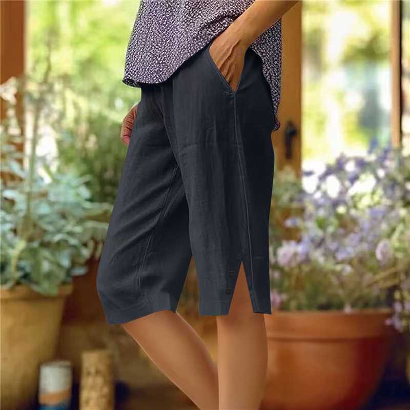 📢50 % rabat i en begrænset periode👖Casual capri-bukser i ensfarvet stof med lommer til kvinder