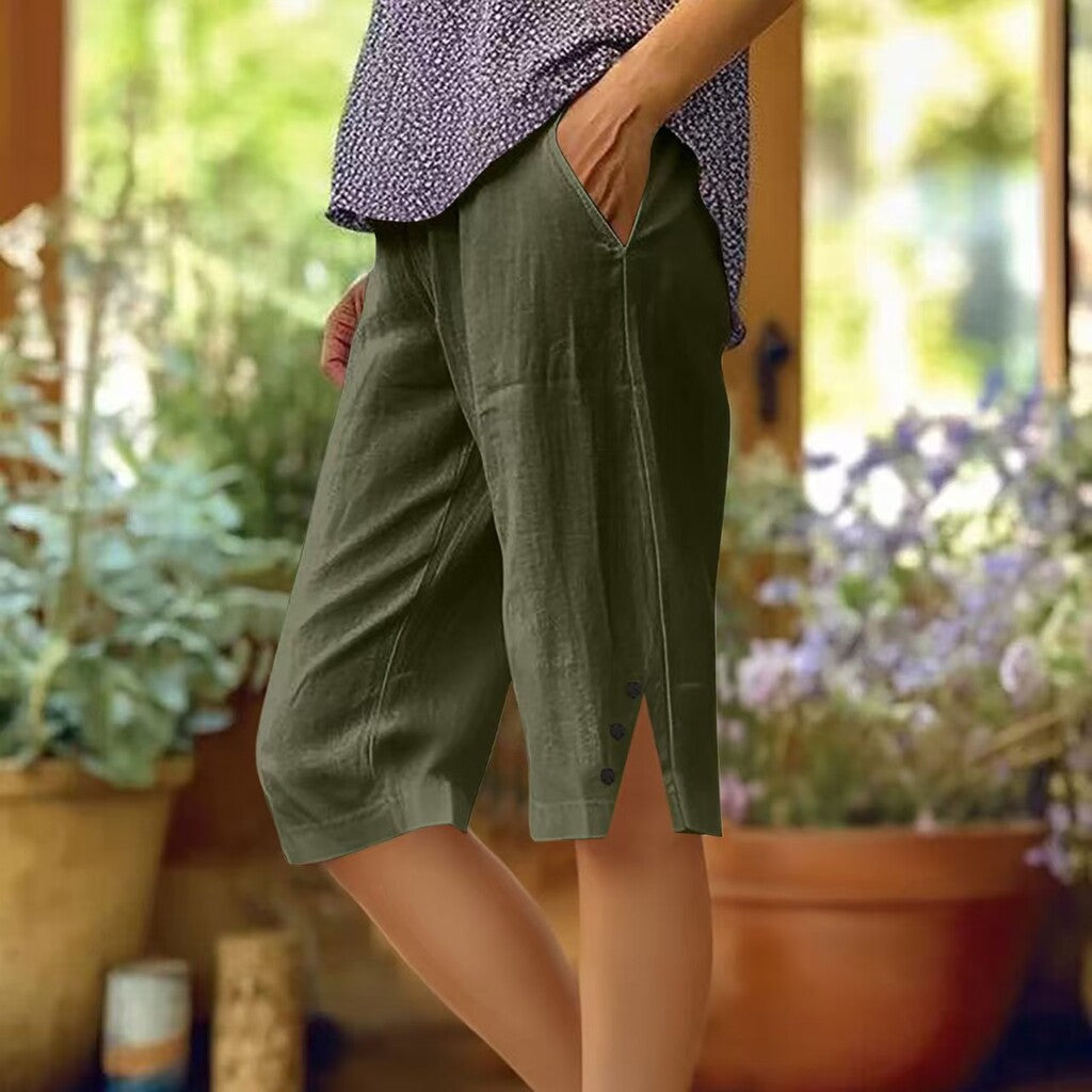📢50 % rabat i en begrænset periode👖Casual capri-bukser i ensfarvet stof med lommer til kvinder