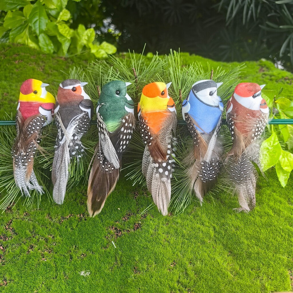 🐦 Kunstige fugle med fjer og klips (12 stk pr pakke)