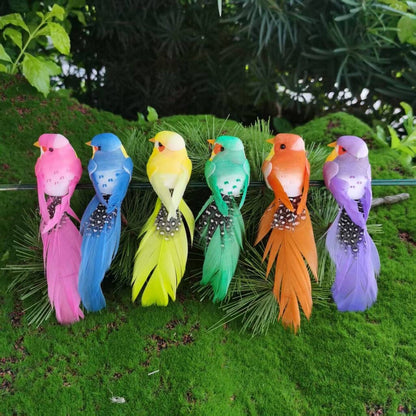 🐦 Kunstige fugle med fjer og klips (12 stk pr pakke)