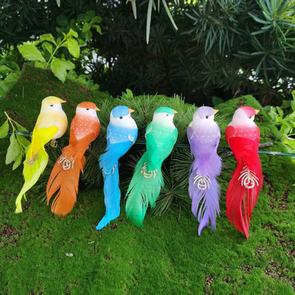 🐦 Kunstige fugle med fjer og klips (12 stk pr pakke)