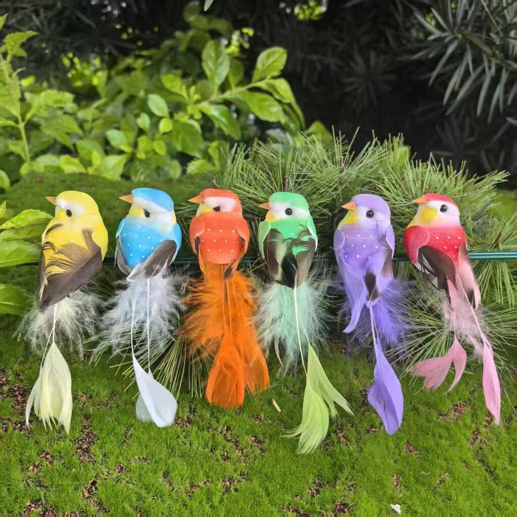 🐦 Kunstige fugle med fjer og klips (12 stk pr pakke)