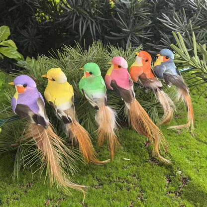 🐦 Kunstige fugle med fjer og klips (12 stk pr pakke)