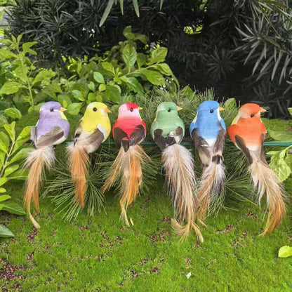 🐦 Kunstige fugle med fjer og klips (12 stk pr pakke)