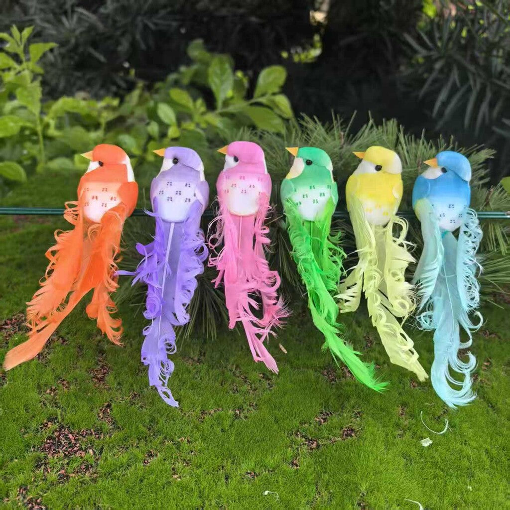 🐦 Kunstige fugle med fjer og klips (12 stk pr pakke)