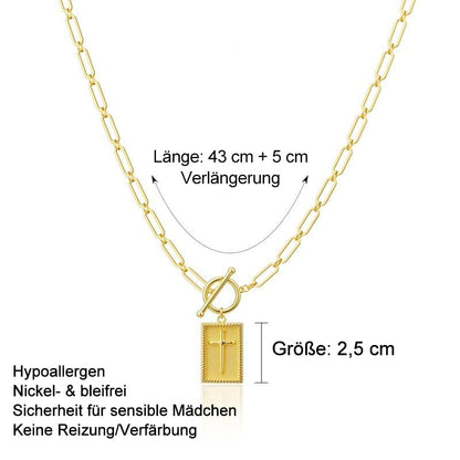 ✝️ Kun i dag 49 % rabat - Korsvedhæng Paperclip-halskæde, 14K guld- og sølvbelagt, unisex, vandtæt og svedresistent, farvefas