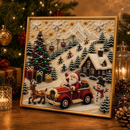 🎄🎅 Premium 3D-perle-julevægdekorationssæt | Luksuriøst flokket lærred med ridsefaste, farveægte perler – DIY-julepynt ⛄️❄️