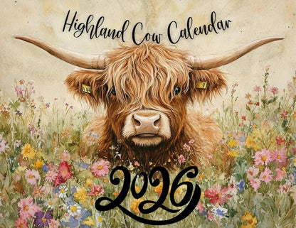 🐮Highland Cow Kalender 2026 – Rustik bondegårdsvægkunst og månedsplanlægger