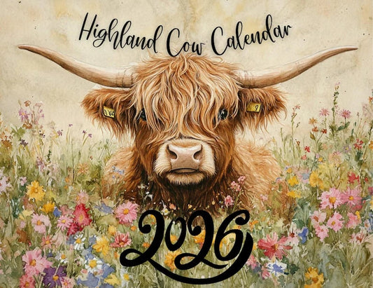 🐮Highland Cow Kalender 2026 – Rustik bondegårdsvægkunst og månedsplanlægger