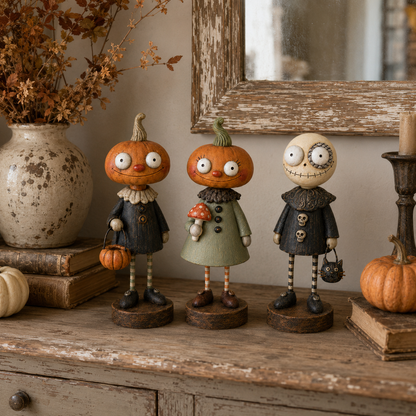 🎃Primitive Pumpkin Friends – Samling af vintage Halloween-figurer