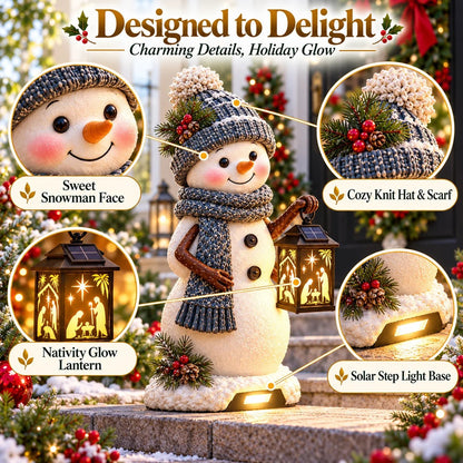 ⛄️🎄Snowman Nativity Glow™ – Solcelledrevet juletrappelygte med projektion af den hellige familie🌙